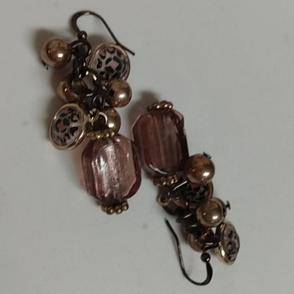 Brown Leopard Spot Glass Bead Earrings NWOT - Picture 7 of 7